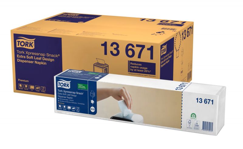TORK 13671 – Xpressnap Snack® extra jemné bílé ubrousky do zásobníku s dekorem lístků N10, 2vr., 8x500 ks - Karton